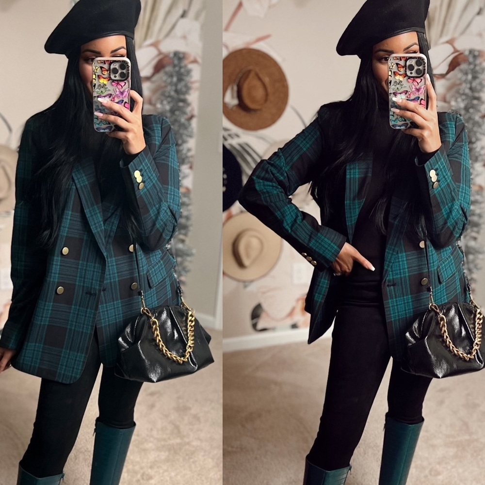 (NWT) Free Assembly, Black Green Blue, Plaid Blazer, US S